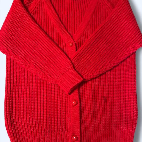 Vintage Cherry Red Chunky Knit Cardigan - Radishes & Roses - Picture 1 of 5